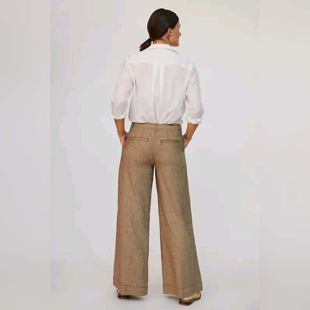Anthropologie Linen Low-Rise Wide Leg Pants Tan Beige Waist 29 - Picture 9 of 15